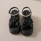 Summer New Open Toe Pearl Button Strap Thick Sole Waterproof Platform Sandals for Women Thick Sole Shoes for