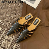 Slippers Women Pointed Toe Mule Flat Heels Casual Slip On Slide Outdoor Flip Flops 2023 Fashion Hollow Shoes Female