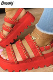 Women Sandals 2023 Fashion Platform Gladiator Sandals Open Toe Buckle Strappy Height increase Sandals Summer Women