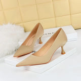 Breakj Korean Version Of Spring And Autumn Fashion Simple Versatile High-Heeled Shoes Wine Glass With High Heel Shallow Pointed Silk Satin Single