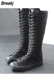 Spring Autumn Women Canvas Shoes Canvas Casual High Top Sneakers Lace-Up Zipper Comfortable Flat Long Boots 2023 New