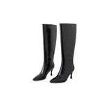 Women Genuine Leather Boots Thin High Heel Ladies Shoes Pointed Toe Knee High Boots 2021 Autumn Winter Black
