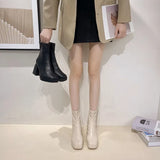 Ankle Boots Boots-Women Luxury Designer Zipper Female Shoes Low 2023 Med Rubber Fashion High Heel Rock Black