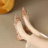 Sequin Pointed Toe Slides 3 Cm Square Low Heels Students Half Slippers Summer Casual Beach Women Sandals Outdoor