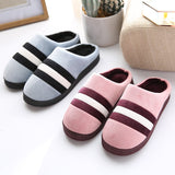 and Women Striped Indoor Home Autumn and Winter Couples Warm Cotton Slippers Cotton Indoor Home Soft and