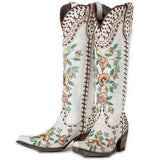 High Quality Shoes Woman Big Size 34-43 Embroider Vintage Westren Boots Square Toe Mid-calf Chunky Heels