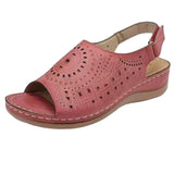 Breakj Summer New Large-Size Slope Hedley Sandals Women Hollow Flat Heel Buckle With Retro Hole