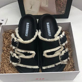 Summer Fringe Women Thick Heel Platform Slipper Casual Double Buckle Non-slip Outside Slip on Slides