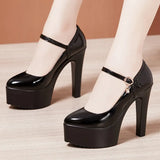 Platform High-Heeled Shoes Lacquered Leather Buckle Model Catwalk Etiquette Women's Shoes New Pointed Stilettos Professional Work