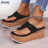 Women Summer Flip Flops Shoes Female Wedge Platform Sandal 2023 Ladies 7.5cm Thick Bottom Casual Slippers Shoe Black Pink