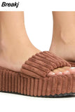 Women's Fashion Open-to-e Home Slippers Women's New Style platform slippers Summer Large Size Thick Soles, Towel Plush