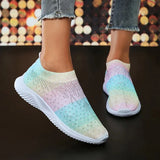 Rainbow Colors Crystal Flats Shoes Women Slip On Breathable Mesh Sneakers Woman Non Slip Walking Shoes Plus Size
