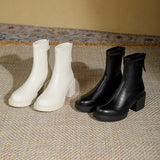 Women Boots High Heels Clogs Platform Stiletto Leather Rubber Short Plush PU Basic with Hoof Women's Leather Boots Clogs