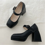 Shoes Spring New Korean Version Of Wild Thick-heeled Square Toe French Retro Mary Jane Shoes