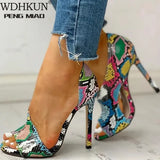 Ladies Summer Sandals Fashion Solid Color Serpentine Casual Open Toe Super High Heel Fish Head Snake