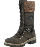 Women Winter Buckle Lace Knitted Mid-calf Boots Low Heel Round Toe Boots Top Quality Winter Warm Boots Women Botas De