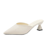 White Elegant Office Shoes Women Temperament High Heels 5CM Slip on Sandals Slip-on Comfortable Ladies White Women