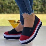New Style Thick-Soled Medium-Heeled Loafers Women's Large-Size Shallow Mouth Low-Side Straw Woven Hemp Rope Sneakers Single