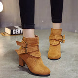 Chunky Heel Women Boots Retro Ankle Boots belt buckle Female Shoes vintage Round Toe Casual High Heels