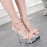 Woman Summer Ladies Sandals Transparent High Heels 13-15CM Platform Open Toe Sandals Women Wedding Shoes Big Size