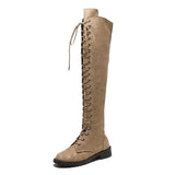 Women's Long Boots Large Women Shoes Thick Heel Lace Up High Heel Round Head Casual Knight Boots Thigh High