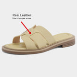 Size 34-40 Women Slides Sandals Genuine Leather Summer Low Heels Shoes Woman Home House Slippers Outdoor Casual