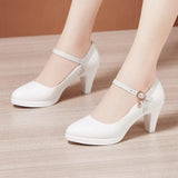 Platform High-Heeled Shoes Lacquered Leather Buckle Model Catwalk Etiquette Women's Shoes New Pointed Stilettos Professional Work
