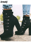 Women Ankle Boots Flock Leopard Slip On Short Boots Women's High Heels Platform Autumn Shoes Ladies Booties Retro Plus