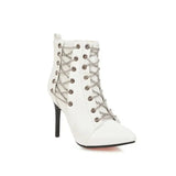 Women Ankle Boots 2023 Autumn Winter Stiletto Booties Cross Chain Decorate Thin High Heels PU Leather Size 34-50 Fashion