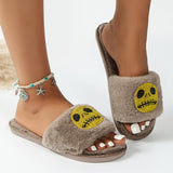 2023 New Halloween Furry Slippers Women Crystal Decor Flat Heel Plush Slippers Woman Non Slip Soft House Slides