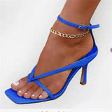 Women Summer Pumps Sandals High Heels 9CM Shoes Flip Flops Ankle Strap Sexy Square Toe Sliod Buckle Party Sandals Zapatos