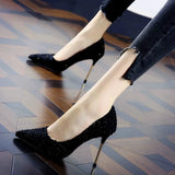New High Heels Shoes Elegant Ladies Stilettos Womens Pumps Shoes Pointed Black Etiquette Professional Shoes Wedding