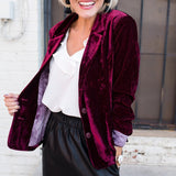 V Neck Golden Velvet Small Suit Jacket Autumn New Women Slim Solid Color Long Sleeves Coat Elegant Office Lady Party