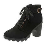 Black Chunky Heeled Women's Ankle Boots 2023 Autumn Metal Decor High Heels Shoes Woman Lace Up Platform Booties Big