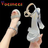 Heels Women Clear Platforms Shoes 2023 Summer Bling Silvery High Heels Sandals Female Transparent PVC Sexy Wedding