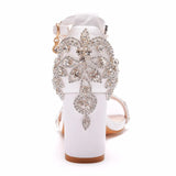 Queen Women High Heels Rhinestone Wedding Bridal Sandals Prom Elegant Stripper Satin Strap
