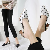Heel Slippers Pointed Toe Shoes Woman Elegant Mules Shoes Women Black White Dot Metal Heel Outdoors Womens