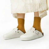 2023 New Buckle Closed Toe Cork Slipper Casual Women Solid Color Beach Outside Non-slip PU Leather