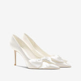 Wedding Bridal Shoes White Satin Bow Stiletto High Heels Wedding Shoes Pumps Single Shoes Wedding