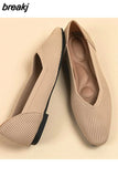 Autumn Knitted Breathable Mesh Ballet Flats Square Toe Slip On Loafers Women Flat Shoe Casual Soft Bottom Boat