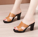 Plus Size 32-43 High Heels Slippers Women Platform Shoes Summer 2021 Block Heel Leather Slides Ladies Office