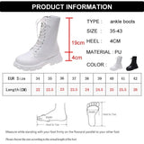 Black White Platform Ankle Boots for Women Thick Bottom Punk Motorcycle Boots Woman Plus Size Pu Leather Botas Mujer