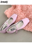 New Spring Summer Shoes Women Flat Heels Square Toe Mary Jane Ballet Flats Rainbow Candy Color Ballerina Soft Casual
