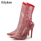 2023 New Women High Heel Ankle Boots Sandals Sexy Pointed Toe Elastic Booties Female Stiletto Summer Botas De
