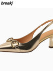 Size 33-41 High Heels Sandals For Women Genuine Leather Pointed Toe Heel Shoes Woman Summer 2023 Backless Pump