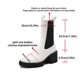 Boots Women 2022 Winter Split Cow Leather Chunky Heel Black Mid-calf Ladies Platform Bootie Handmade High Quality