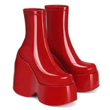 Furtado 2022 Women's wedges Boots 6cm Platform squareToe strange style 14cm Height Short ankle Boots red stretch boots