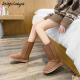 new high-tube boots fashion all-match warm thick snow boots with knot snow boots women flat-heel snow boots long