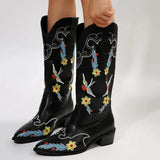 Pointed Toe Cowboy Boots Women Mid Calf Thick Heels Cowgirl Boots Woman Slip On Pu Leather Western Botas Plus Size