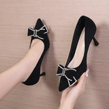 New Single Shoes Autumn and Winter Sexy Pointy Rhinestone Black Mature Women's Thin Heels High-heel Zapatos